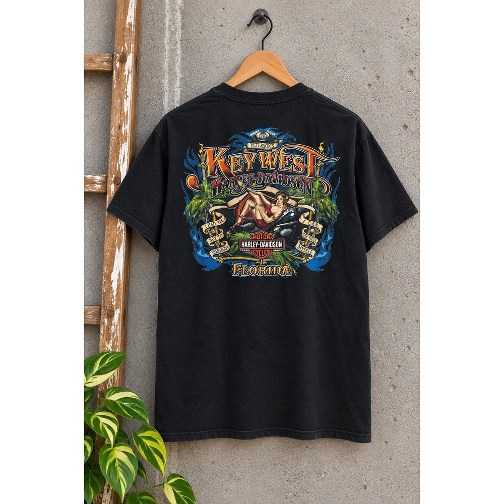 Harley Davidson Key West Florida 2010 Peterson's Black Graphic T-Shirt Size L